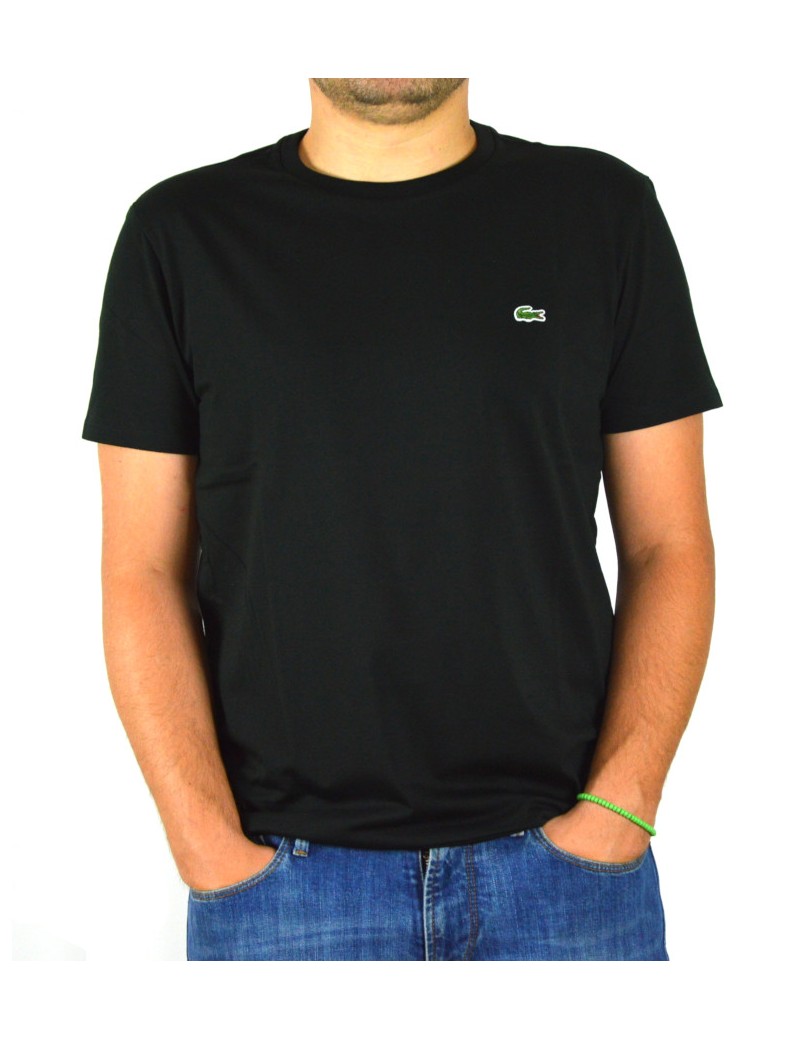 Lacoste camicia a righe uomo manica corta nero grigio
