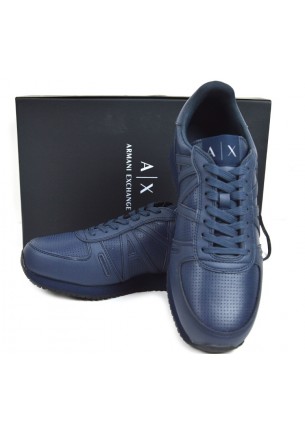 Calzature da uomo armani exchange sportive blu sneakers in pelle lacci
