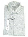 CALVIN KLEIN camicia uomo bianca fantasia pois collo italiano slim fit