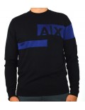 ARMANI EXCHANGE maglia uomo girocollo nero e riga azzurra 6ZZM1Q