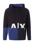 ARMANI EXCHANGE felpa uomo cappuccio 6ZZM72 nera blu e scritta ax bianca