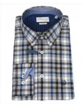 BUGATTI camicia uomo a scacchi  marrone bianca e blu cotone