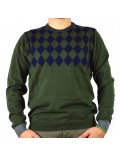 SUN 68 maglia uomo girocollo verde con rombi blu