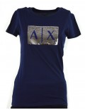 ARMANI EXCHANGE t-shirt donna manica corta blu slim fit pailette