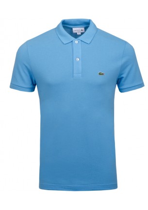 polo uomo lacoste slim fit manica corta celeste cotone