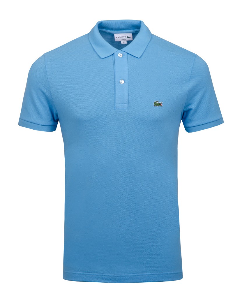 polo uomo lacoste slim fit manica corta celeste cotone