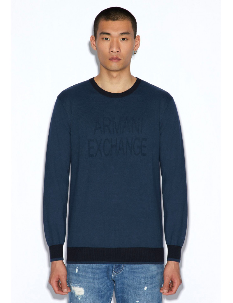 maglia uomo cotone armani exchange blu con contrasto blu scuro maglia uomo cotone armani exchange blu con contrasto blu scuro