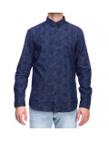 ARMANI EXCHANGE camicia uomo  blu stampa frontale colletto piccolo 3gzc45