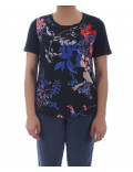 ELENA MIRO' t-shirt donna manica corta taglie comode blu fantasia floreale G470L08160