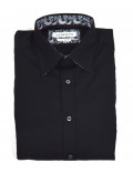 BELLINI camicia uomo nera cotone slim fit polso contrasto di colore damascato