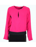 ARMANI EXCHANGE blusa maglia donna manica lunga fuxia girocollo con canolette 6GYH17