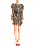 DENNY ROSE abito donna corto manica lunga leopardato 921DD10022