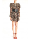 DENNY ROSE abito donna corto manica lunga leopardato 921DD10022