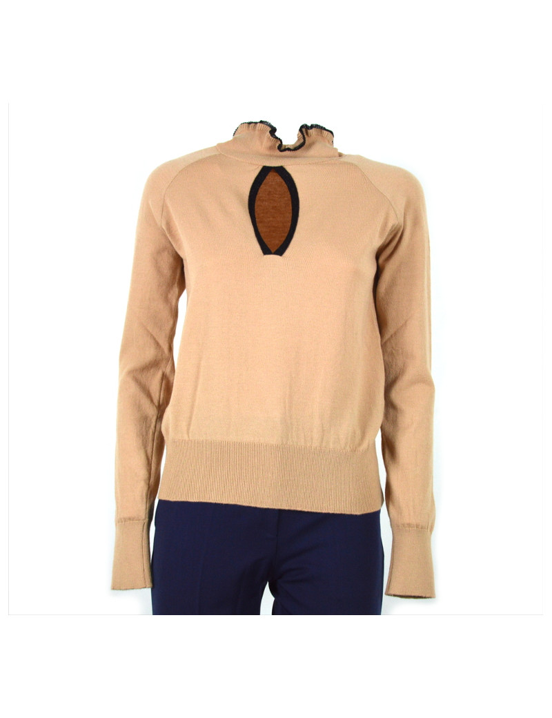 Maglia donna denny rose marrone manica lunga collo arricciato 921DD50041