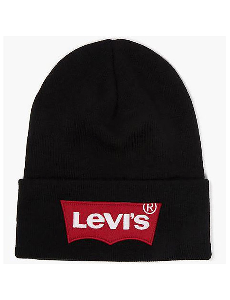 LEVI'S cuffia cappello berretto uomo nero con logo rosso frontale grande