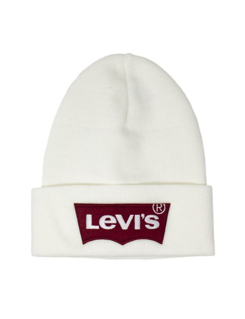 Cuffia levi's bianco con tab rosso marchio frontale invernale saldi moda