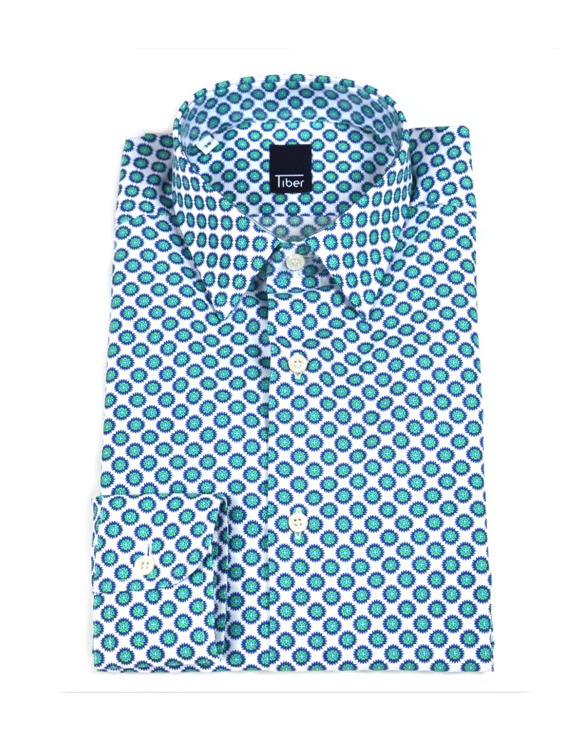 camicia uomo tiber verde manica lunga fantasia stampata bianco slim fit