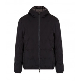 Giubbotto Bomber Uomo Original Goose Country Pelle D'agnello E Piuma D'oca, Cappuccio Nascosto, Nero