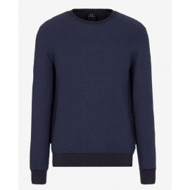 ARMANI EXCHANGE maglia uomo blu nido d'ape girocollo 6GZM1D