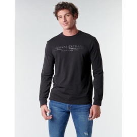 ARMANI EXCHANGE t-shirt nera manica lunga cotone girocollo regular fit  6hztrw