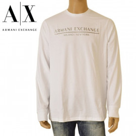ARMANI EXCHANGE t-shirt bianco manica lunga cotone girocollo regular fit  6hztrw