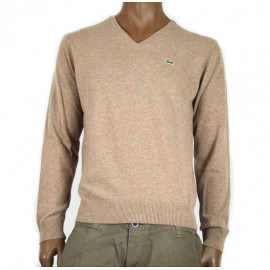 LACOSTE maglia uomo scollo a v beige in pura lana vergine woolmark