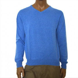 OFFICINA TESSILE maglia uomo puro cashmere cardiff scollo a v colore azzurro made in italy