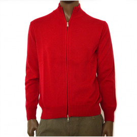 OFFICINA TESSILE maglia uomo puro cashmere cardiff aperta con zip colore rosso