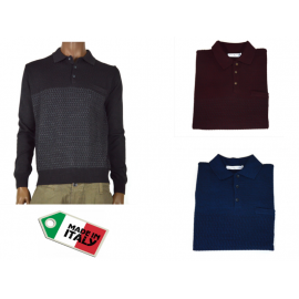 OFFICINA TESSILE maglia maglione polo in lana da uomo fantasia