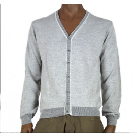 OFFICINA TESSILE maglia uomo cardigan lana con toppe grigio made in italy