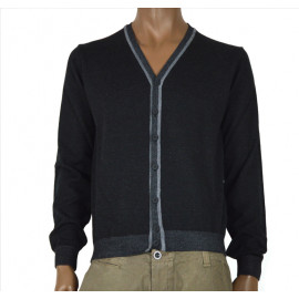 OFFICINA TESSILE cardigan uomo in misto lana nero invernale con toppe made in italy