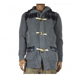 OFFICINA TESSILE giubbino maglia in lana cotta stile montgomery con alamari made in italy grigio