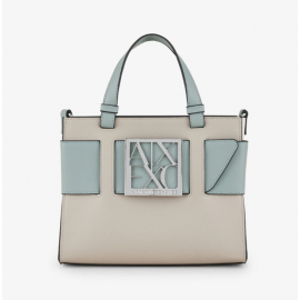 ARMANI EXCHANGE borsa shopping a mano chiusura zip tracolla beige verde